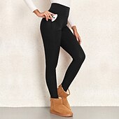Недорогие Леггинсы с флисовой подкладкой-Жен. леггинсы на флисовой подкладке Чино Леггинсы Отпуск Винтаж Уличный стиль Полная длина Нормальная Полотняное плетение Карман Эластичная талия Сохраняет тепло Удобный Слабоэластичная