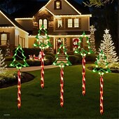 abordables luces navideñas al aire libre-Luces solares para árbol de Navidad con 5 enchufes para insertar en el suelo, luces decorativas para jardín al aire libre, luces festivas para Navidad.