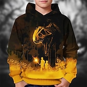 billiga Pojkes Halloween kostymer-Halloween Pojkar 3D Dinosaurie Huvtröja Långärmad Vår Höst Mode Streetwear Barn 4-12 år Huva Utomhus Ledigt Dagligen Normal
