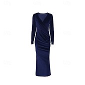 preiswerte abendkleider-Damen Langes Kleid Maxikleid Samtkleid Abschlussballkleid Partykleid Elegant Modern Party Abendgesellschaft Date Normale Passform Hahnentrittmuster Einfach Langarm V Ausschnitt Schwarz Wein Blau