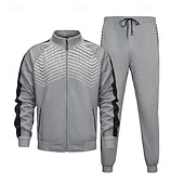 baratos moletons básicos-Homens Moletom Conjunto de roupas Colarinho Chinês Ao ar livre Diário Esportes Com Cordão Zip Up Bolsos Bloco de cor Preto Azul Marinha Cinzento Claro Poliéster Roupas Esportivas Moda Roupa de rua