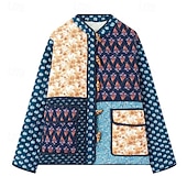 billiga Quiltade pufferjackor-Dam Pufferjacka Quiltad jacka Vardaglig jacka Bekväm Andningsfunktion Ficka Knappar Ledigt Blommig Semester Gata Ledigt Dagliga kläder Enkelknäppt Kort Hög krage Normal Långärmad Ytterkläder Gul