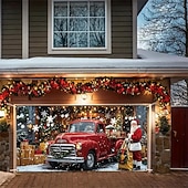 billige Garasje- og dørbanner-Jul tapet Garasjeportdeksel Stor opphengning Bil Gave søt stil 3D Party Utendørs Ferie Bakgrunner for skyting Yard Hjemmedekor