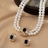 economico I regali-set di collana e orecchini quadrati a doppia fila, eleganti e di lusso, gioielli di moda per donna