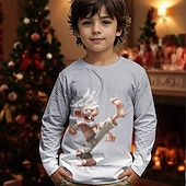 cheap Kid&#039;s Christmas Tops-Christmas Boys&#039; 3D Graphic Cartoon T shirt Tee Long Sleeve Spring Fall Fashion Basic Kids 4-12 Years Crew Neck Outdoor Casual Daily Regular Fit