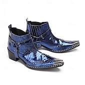 cheap Premium Leather Boots-Men's Premium Cowhide Blue Croc Pattern Leather Chelsea Boots, Stylish Harley Motorcycle Boots for Rock Concerts, Parties, Nightclub Fashion and Stage Wear