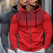 abordables Sweat à capuche en polaire-Homme Sweat à capuche Sweat à capuche zippé intégral Sweat à capuche en polaire Blanc + Rouge Rouge + Gris Noir + blanc Blanc + Gris Noir + Gris À capuche À pois Uni Fermeture éclair Bloc de Couleur