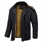 cheap Men&#039;s Downs &amp; Parkas-Men&#039;s Winter Coat Fleece Jacket Parka Pocket Fleece Polyster Vacation Daily Wear Date Regular Fashion Casual Comfortable Thermal Warm Fall Winter Solid / Plain Color Black Khaki Dark Blue Puffer