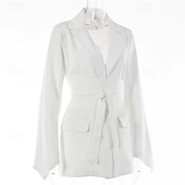 preiswerte Blazer &amp; Anzüge-Damen Blazer Bequem Tasche Elegant Mode Outdoor Einfach Ausgehen Alltagstauglich Wochenende Strickjacke Regulär Revers Normale Passform Langarm Oberbekleidung Schwarz Weiß Blau Frühling Herbst