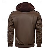 ieftine Geacă din piele artificială-Bărbați Δερμάτινα μπουφάν Jachetă din lână Geaca de motociclist Geaca de motociclete Vacanță Zilnic Rezistent la Vânt Cald Buzunar Iarnă Simplu Modă Clasic Capișon Regulat Negru Maro Jachete