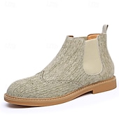 abordables Bottes de Chelsea-Bottines Chelsea grises pour hommes avec détails brogue à bout d&#039;aile, style vintage élégant pour les mariages, le travail et les occasions semi-formelles