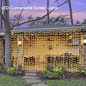 abordables Guirlandes lumineuses à brancher-1x 3x3m ip44 cascade rideau led fée chaîne lumière guirlande débit d&#039;eau météore douche pluie lumières pour fenêtre glaçon coloré décor éclairage ac110v 120v 220v 230v 240v eu us plug