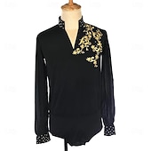 cheap Boys&amp;Men Figure Skating Costumes-Figure Skating Top Men&#039;s Boys&#039; Ice Skating Tops Black Patchwork Spandex High Elasticity Training Competition Skating Wear Classic Crystal / Rhinestone Long Sleeve Ice Skating Figure Skating