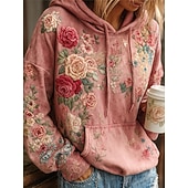  Kvinnenes 3D Print Vintage Boho Hoodie Patchwork Hoodie Sweatshirt Blomster Viking Pullover Sweatshirt Blomster Grafikk Vintage Casual Langermet Hettegenser Gate Print Frontlomme Grønn Vår Høst Vinter