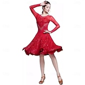 cheap Competition Dress-Latin Dance Dress Splicing Women&#039;s Performance Training Theme Party Long Sleeve 100% Cotton