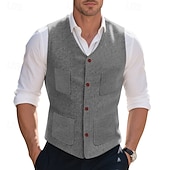 זול ג&#039;קט גברים-בגדי ריקוד גברים וסט חֲזִיָה Gilet חופשה מפלגה עֵסֶק אופנתי יום יומי אביב סתיו כיס כפתורים פוליאסטר נוח אחיד חזה יחיד כפתור יחיד צווארון V רגיל שחור אפור אֵפוֹד