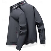 baratos Jaquetas Casuais-Homens jaqueta leve Jaqueta casual Férias Diário Bolsos Outono Inverno Tecido Moda Clássico Colarinho Chinês Padrão Preto cáqui Cinzento Casaco