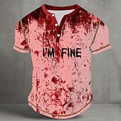 preiswerte Halloween T-Shirts-Herren Halloween Blutspritzer Lustig Blutflecken Henley Hemd T-Shirt Kurzarm Vintage Mode Designer Outdoor Lässig Täglich Frühling &amp; Herbst Ganzjahres Weiß Gelb Rosa Henley Henley T-Shirt
