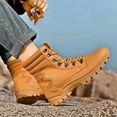 tanie Buty trekingowe-Męskie buty sportowe z wysoką cholewką ze skóry syntetycznej, do noszenia na co dzień | podeszwa antypoślizgowa do wędrówek pieszych i codziennego noszenia