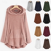 Недорогие Свитшоты с флисовой подкладкой-Жен. Толстовка с капюшоном и пуловером Полотняное плетение На каждый день Длинный рукав Капюшон Обычные топы Для улицы На каждый день Повседневные Карман Пуговицы Черный Белый Розовый Красный Зеленый