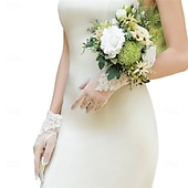baratos Luvas-Renda / Tule Até o Pulso Luva Elegante / Festa / Noite / à moda Com Cor Pura Luvas de Festa / Casamento