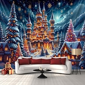 Недорогие рождественский гобелен висит-Рождественский подвесной гобелен, снежная деревня, снежный замок, большая настенная живопись, декор, одеяло, занавеска, дом для отдыха, спальня, гостиная, праздничное украшение для вечеринки,