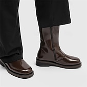 お買い得  乗馬ブーツ-メンズブラウンフェイクレザーミッドカーフブーツ - 洗練されたジッパーデザイン、クラシックなレトロスタイル、ビジネス、フォーマルなイベント、カジュアルウェアに快適なフィット感