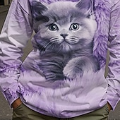billiga Pojkens 3D-djur-Pojkar 3D Katt T-shirt Långärmad Vår Höst Mode Grundläggande Barn 4-12 år Rund hals Utomhus Ledigt Dagligen Normal