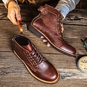 preiswerte Kampfstiefel-Braune Vintage-Kampfstiefel für Herren mit Schnürung und robuster Sohle, lässiger Retro-Arbeitskleidungsstil für Outdoor-Abenteuer und Alltagsmode