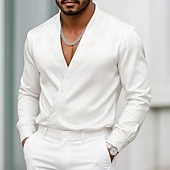 economico Camicie in raso da uomo-Per uomo Camicia Camicia in raso Camicia elegante Camicia casual Camicia con Bottoni Camicia da Ballo Semplice Formale Matrimonio Nero Bianco Blu reale Oro Manica Lunga Scollo a V Tutte le stagioni