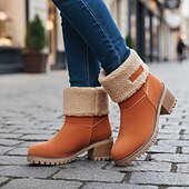 tanie Buty śniegu i zimowe-damskie botki ze sztucznego zamszu z podszewką z polaru i składanym mankietem, buty zimowe na klockowym obcasie dostępne w wielu kolorach