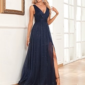 baratos Vestidos de chiffon-Mulheres Vestido Longo Vestido Maxi Vestido de festa Chifon Vestido de chiffon Elegante Moda Moderno Ao ar livre Festa Festa de Noite Normal Tecido Sem Manga Decote V Vermelho Azul Verde Escuro