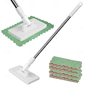 cheap Cleaning Supplies-Disposable Dust Mop with 4 Reusable Cloths 39&quot; Long Handle Wet and Dry Mopping Sweeper Stick with Locking Head &amp; Sweeping Cloths for Multi Surface Floor Cleaning