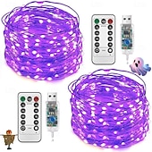 olcso USB-tápellátás-2 db 20 m/66 láb 200 led gyöngy karácsony halloween esküvői party fesztivál tündér fényfüzér beltéri és kültéri udvari kerti dekoráció fényfüzér usb tápegység 8 funkciós távirányító
