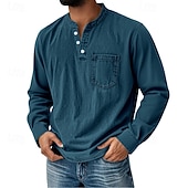 levne Ležérní tričko Henley-Pánské Retro Tričko Henley Tričko Tričko Dlouhý rukáv Retro Na běžné nošení Ležérní Jaro Podzim Celý rok Černá Růžová Fialová Vodní modrá Trávová zelená Henley Tričko Henley