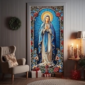 Christmas Door Cover, Virgin Mary Religious Holiday Door Curtain, Catholic 2025 Xmas Door Hanging for Porch Church Party Home Decoration4