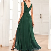 baratos Vestidos de chiffon-Mulheres Vestido Longo Vestido Maxi Vestido de festa Chifon Vestido de chiffon Elegante Moda Moderno Ao ar livre Festa Festa de Noite Normal Tecido Sem Manga Decote V Vermelho Azul Verde Escuro