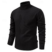 preiswerte Herrenpullover-Herren Pullover Strickpullover Gerippt Stricken Normale Oberteile Gestrickt Einfach Rollkragen Mode Basic Urlaub Alltagskleidung Bekleidung Herbst Winter Wein Schwarz S M L
