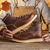 cheap Premium Leather Boots-Men&#039;s Classic Brown Moc Toe Boots with Lace-Up Design and Stitched Sole, Comfortable Workwear Style for Outdoor Activities and Casual Daily Use