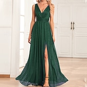 baratos Vestidos de chiffon-Mulheres Vestido Longo Vestido Maxi Vestido de festa Chifon Vestido de chiffon Elegante Moda Moderno Ao ar livre Festa Festa de Noite Normal Tecido Sem Manga Decote V Vermelho Azul Verde Escuro