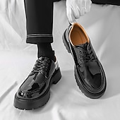 economico Scarpe Oxford-scarpe oxford nere lucide da uomo – scarpe eleganti stringate in vernice con suola spessa per feste serali, moda gotica, concerti e occasioni speciali