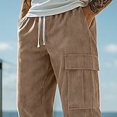 baratos Calças Cargo-Homens Calças Cargo Calça de moletom cargo Calças Esportivas Calças de Veludo Calças Com Cordão Bolsos Cintura elástica Tecido Conforto Comprimento total Esportes Diário Férias Moda Preto Camelo Sem