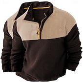 economico T-shirt in maglia waffle-Per uomo Camicia a nido d&#039;ape Maglietta Maglia Mezza Zip Camicia a Maniche Lunghe Manica Lunga Zip a un quarto Autunno Primavera &amp; Autunno Blocco di colori Moda Designer Essenziale Patchwork 2 Pezzi
