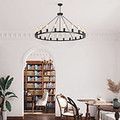 olcso Gyertya-led csillár fekete kerekeken 20 fényes nagy kerek rusztikus vidéki csillár ipari lámpatest étkezőbe nappali konyha sziget előtér előszoba