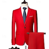 abordables Blazers Classiques pour Hommes-Homme Blazer Costumes Affaires Cocktail Fête de mariage 2 Pièces Mode Occasionnel Printemps Automne Polyester Uni Avec Poches Boutons Confortable Simple Boutonnage veste Noir Blanche Jaune Rose Claire