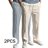 cheap Straight Leg-Men's Sweatpants Joggers Trousers Baggy Pants Straight Leg Sweatpants Drawstring Elastic Waist Multi-pack Plain Comfort Breathable Full Length Outdoor Daily Going out Fashion Ethnic Style White+Khaki
