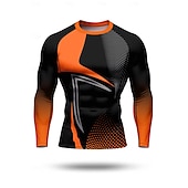 Недорогие Футболки и майки для бега-Муж. Футболка для бега Компрессионная футболка 3D печать Длинный рукав Основной слой Весна Осень Геометрический принт Быстровысыхающий Сжатие видеоизображений Для тренировки Power Flex Влагоотводящие