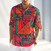 economico Stile etnico-Per uomo Stampa Maglietta Maglia Henley Manica Lunga Designer Retrò Vintage Di tendenza Streetwear Casuale Quotidiano Estate Primavera Autunno Giallo Rosso Arancione Henley Maglietta Henley