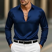 economico Camicie in raso da uomo-Per uomo Camicia Camicia in raso Camicia elegante Camicia casual Camicia con Bottoni Camicia da Ballo Semplice Formale Matrimonio Blu chiaro Nero Bianco Blu marino Manica Lunga Scollo a V Tutte le