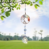 abordables Esculturas-Adorno colgante atrapasol de árbol de la vida de cristal, colgante de cristal para jardín, patio, porche, balcón, decoración interior y exterior, regalo perfecto y decoración del hogar.
